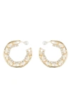 Tasha Crystal Ribbon Hoop Earrings In Gold/ Ivory