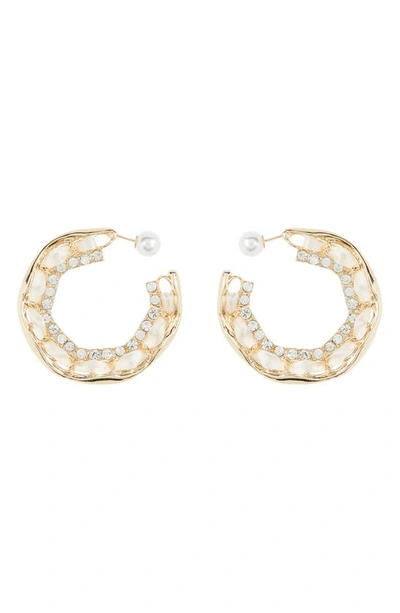 Tasha Crystal Ribbon Hoop Earrings In Gold/ Ivory