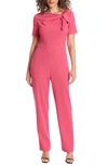 London Times Bow Neck Jumpsuit In Bright Pink