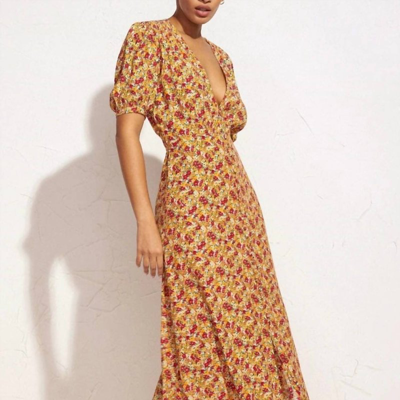 Faithfull The Brand Bellavista Midi Dress In La Gomera Floral Print In Brown