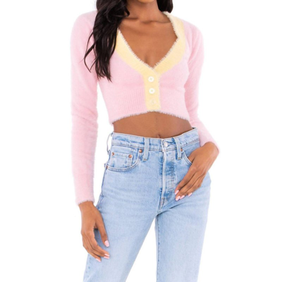 For Love & Lemons Sheila Cropped Cardigan In Pink