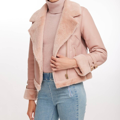 Generation Love Dion Faux Shearling Moto Jacket In Pink
