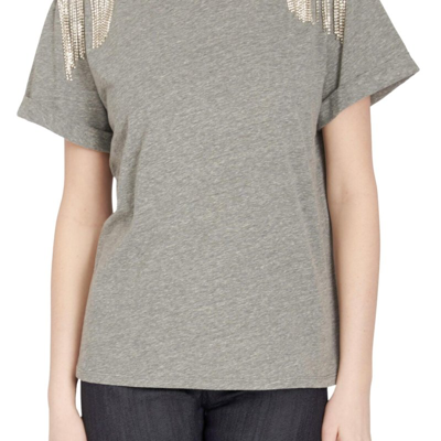 Cinq À Sept Rhinestone Fringe Bree Tee In Heather Grey