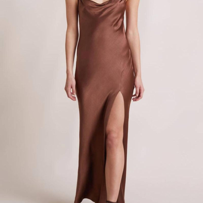 Bec & Bridge Annika Draped Satin-crepe Maxi Slip Dress In Brown