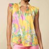 CURRENT AIR FLORAL PRINT SHORT SLEEVE BLOUSE