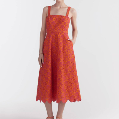 Saloni Aubrey Broderie-anglaise Cotton Midi Dress In Orange