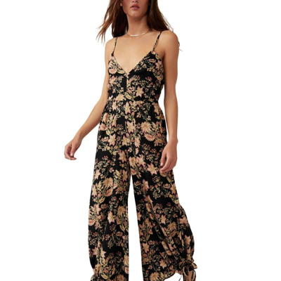 Free People Stand Out Floral Wide Leg Jumpsuit In Black
