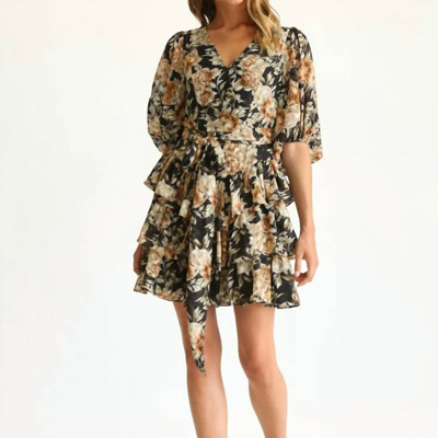 Fate Floral Print Tiered Mini Dress In Black