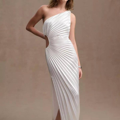 Delfi Collective Solie Pleated One-shoulder Cutout Sheath Gown In White