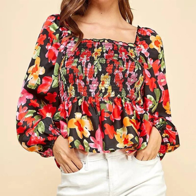 Tcec Floral Print Peplum Top In Black