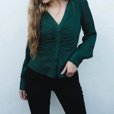 Lucy Paris Gathered Button Down Top In Green