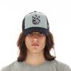 CULT OF INDIVIDUALITY CLEAN LOGO MESH BACK TRUCKER CURVED VISOR CAP IN VINTAGE GREY