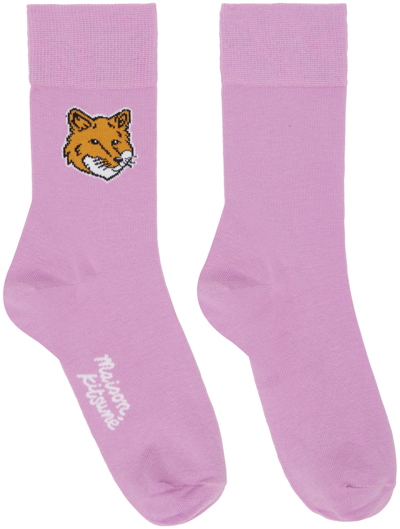 Maison Kitsuné Purple Fox Head Socks In P502 Lilac