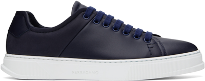 Ferragamo Navy Low Cut Sneakers In Blue Marine