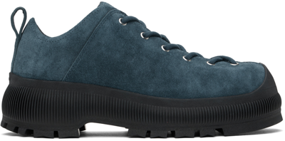 Jil Sander Blue Thick Suede Reverse Trainers In Grey