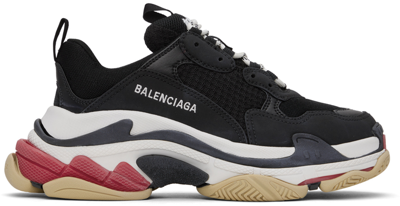 Balenciaga Black & White Triple S Sneakers In 1000 Black/red