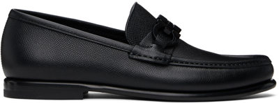 Ferragamo Black Gancini Ornament Loafers In Nero