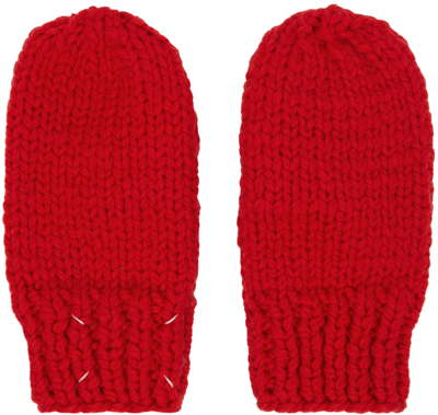 Maison Margiela Red Childish Stitches Mittens In 314 Red