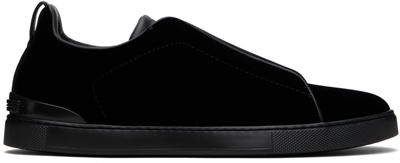 Zegna Black Suede Triple Stitch Sneakers