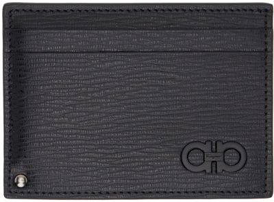 Ferragamo Black Gancini Card Holder In Nero Dark Rain Nero