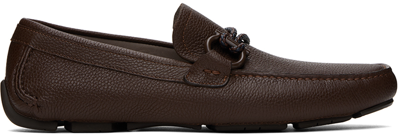 Ferragamo Brown Gancini Ornament Loafers In Cioccolato Light Grey