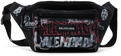 Balenciaga Explorer Graffiti Logo Canvas Belt Bag In Black