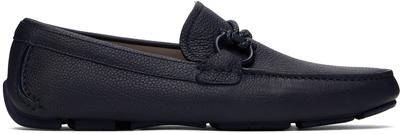 Ferragamo Black Leather Driver Gancini Loafers In Bluemarine 07123