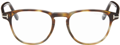 Tom Ford Tortoiseshell Blue Block Round Glasses In 055 Shiny Vintage Ha