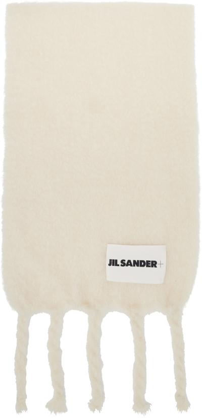 Jil Sander Off-white Fringe Scarf In 100 White