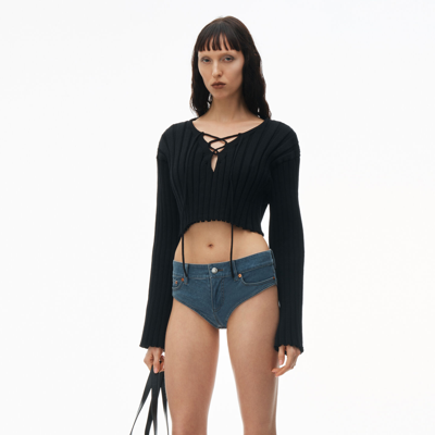 Alexander Wang Cropped Pullover With Dropped Shoulder In Black