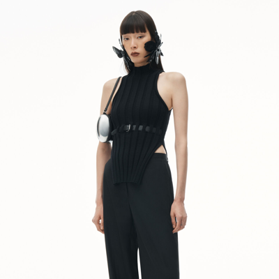 Alexander Wang Ribbed Mock Neck Tank Top With Leather Belt In Black