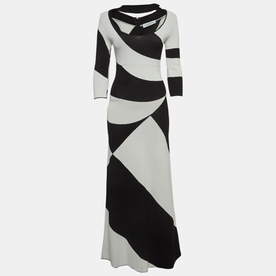 Pre-owned Ramzen Black/white Striped Knit Maxi Dress S