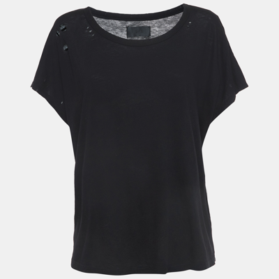 Pre-owned Rta Black Cotton Distressed Crop T-shirt L