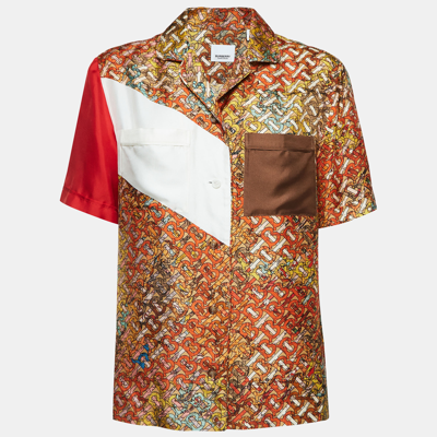 Pre-owned Burberry Multicolor Monogram Print Silk Short Sleeve Shirt S