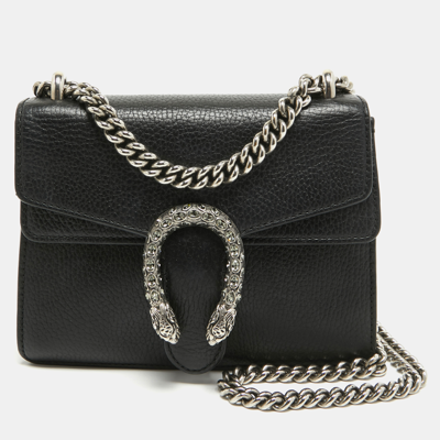 Pre-owned Gucci Black Leather Mini Dionysus Shoulder Bag