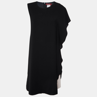 Pre-owned Max Mara Black Crepe Contrast Pleated Asymmetric Dress M