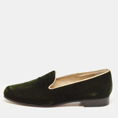 Pre-owned Etro Dark Green Velvet Slip On Loafers Size 36