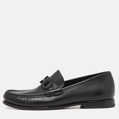 Pre-owned Ferragamo Black Leather Gancini Bit Loafers Size 42