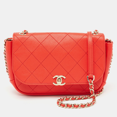 Pre-owned Chanel Red Quilted Leather Small Casual Trip Flap Bag