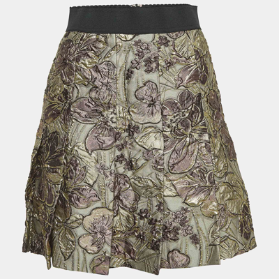 Pre-owned Dolce & Gabbana Multicolor Floral Brocade Pleated Skirt S