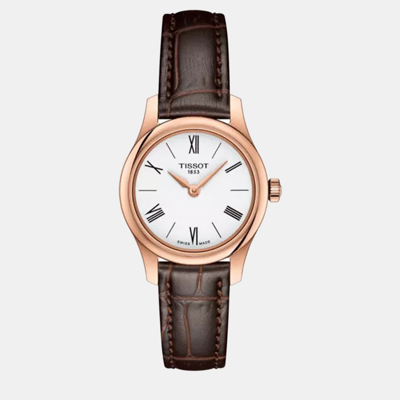 Pre-owned Tissot Rose Gold Stainless Steel Leather Watch 25 Mm In White