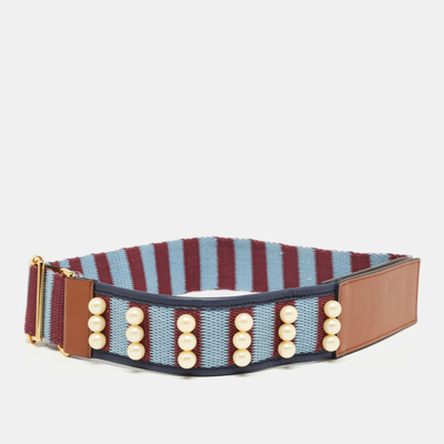 Pre-owned Marni Multicolor Fabric And Leather Pearl Embellished Waist Belt M