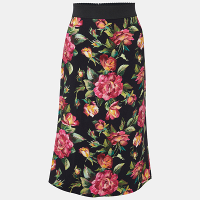 Pre-owned Dolce & Gabbana Black Floral Print Crepe Pencil Skirt L