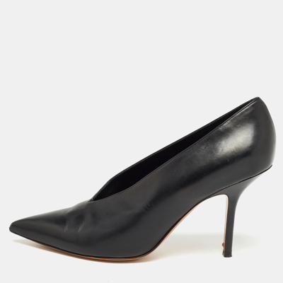 Pre-owned Celine Black Leather V Neck Pointed Toe Pumps Size 38