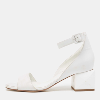 Pre-owned Hermes White Leather Ankle Strap Sandals Size 36.5
