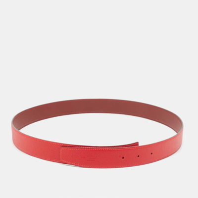 Pre-owned Hermes Rouge H/rouge Casaque Swift And Epsom Leather Reversible Belt Strap 95 Cm In Red