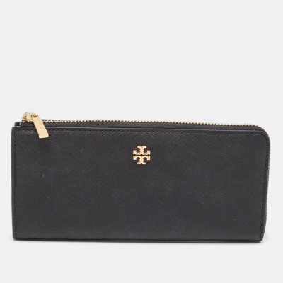 Pre-owned Tory Burch Black Leather Robinson Flap Continental Wallet