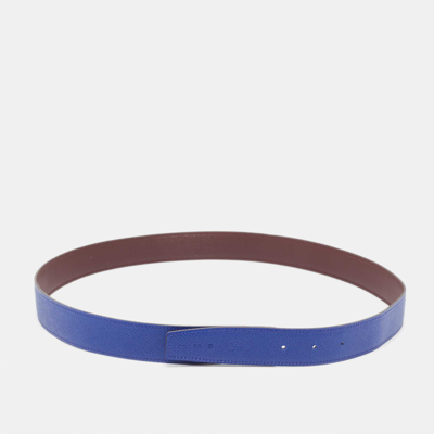 Pre-owned Hermes Rouge H//blue Electric Swift And Epsom Leather Reversible Belt Strap 95 Cm