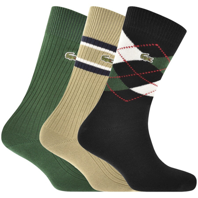 Lacoste Logo Triple Pack Socks In Green