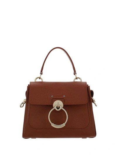 Chloé Brown Calf Leather Tess Handbag In Sepia Brown